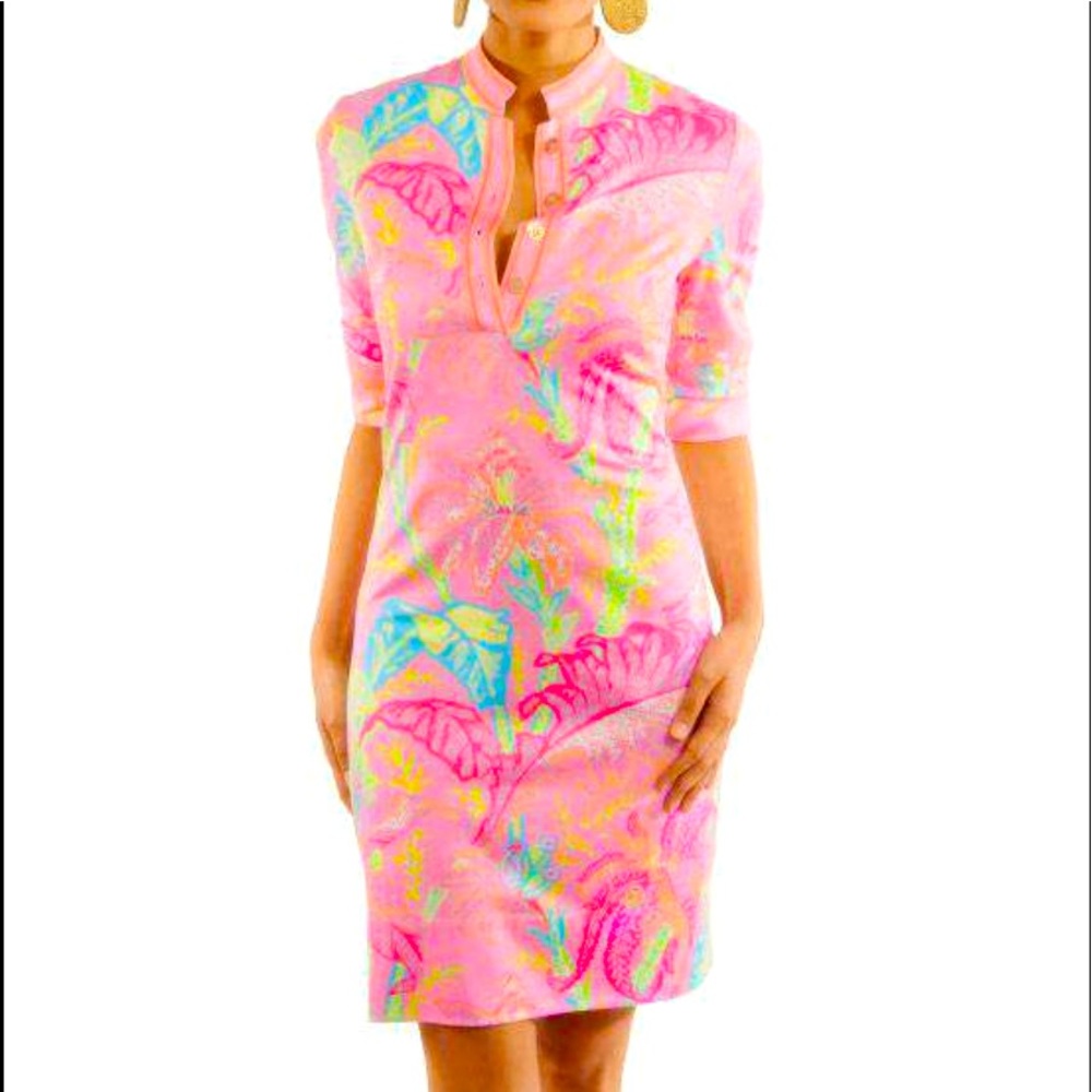 Mandarin Dress in Palm Palm Pink multi